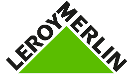 Logo Leroy Merlin : le nom en lettres noires encercle un grand triangle vert vif sur fond noir. Symbole du bricolage et jardinage.