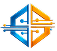 Logo bicolore bleu et orange de technologie, symbolisant connexion ou dualité numérique avec des éléments de circuit et lignes.