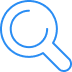 Loupe bleue stylisée, contour lumineux, symbole de recherche, agrandissement ou zoom.